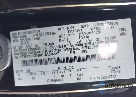 2023 Ford Escape Active from USA, damaged, VIN 1FMCU0GN0PUA04227